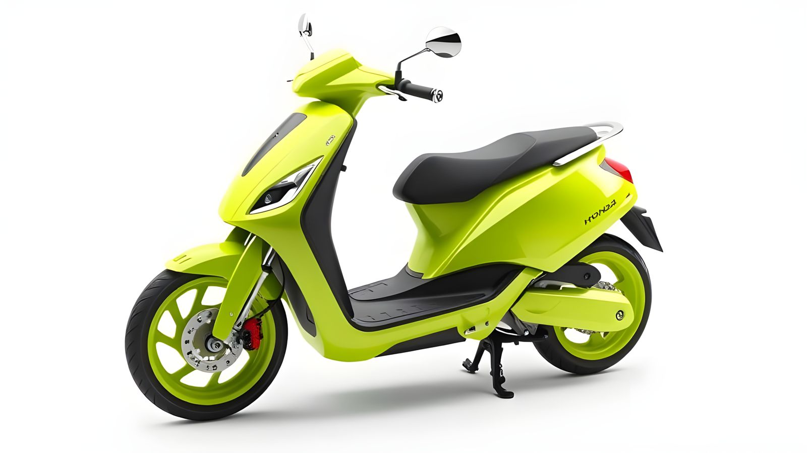 Retro Futuristic Lime Green Scooter on White Background