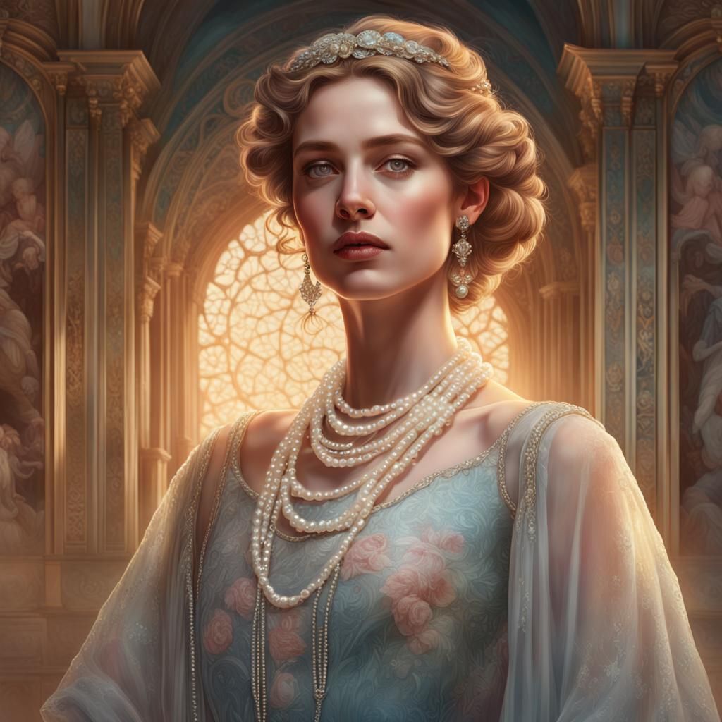 Hyperrealistic Portrait of Woman in Ethereal Gown