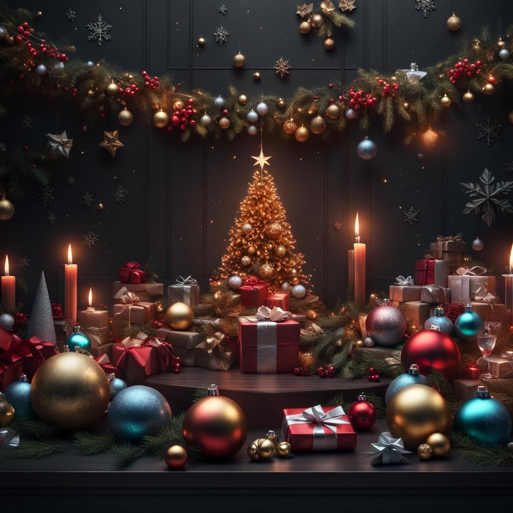 Hyper Realistic Christmas Celebration Card with dark background