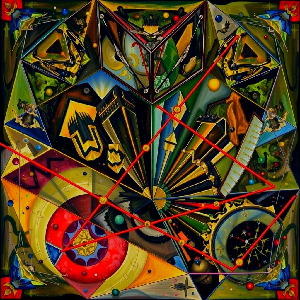Psychedelic Dodecahedron Abstract Art in Deep Triadic Colors