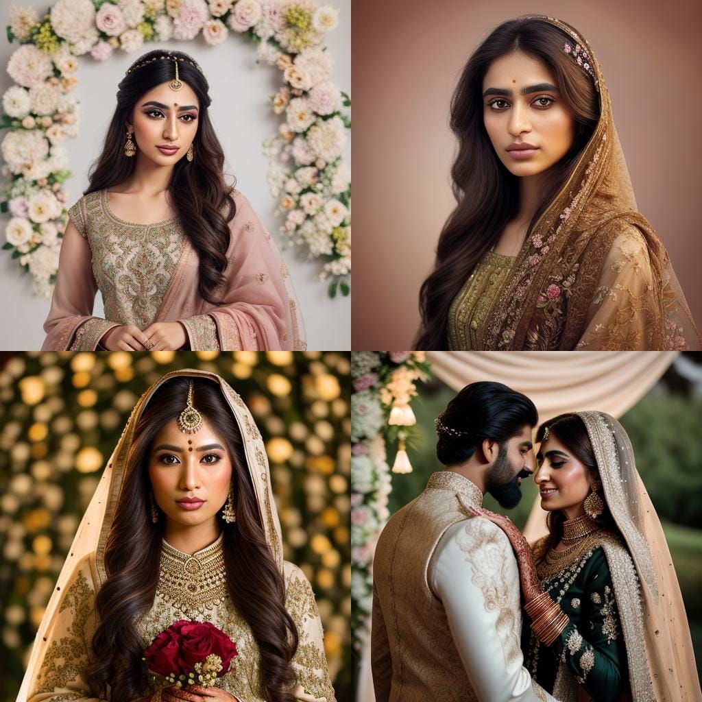 Pakistani Bridal Couple in Traditional Dress Portrait