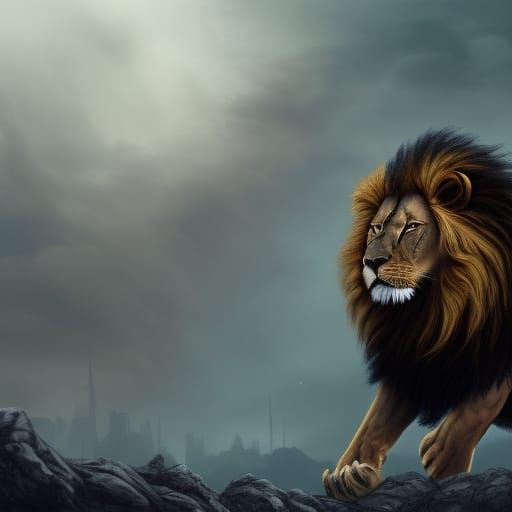 Roaring Dark Brown Lion - Detailed Matte Painting