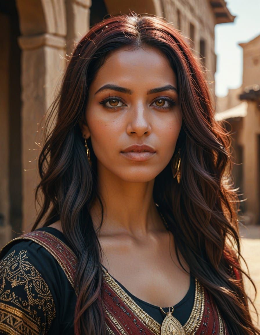 Confident Egyptian Woman in Neo-Gothic Style