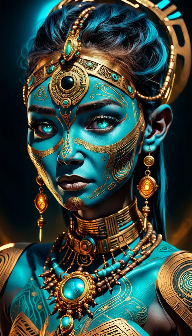 Mystical Sci-Fi Woman Portrait with Tribal Tattoos