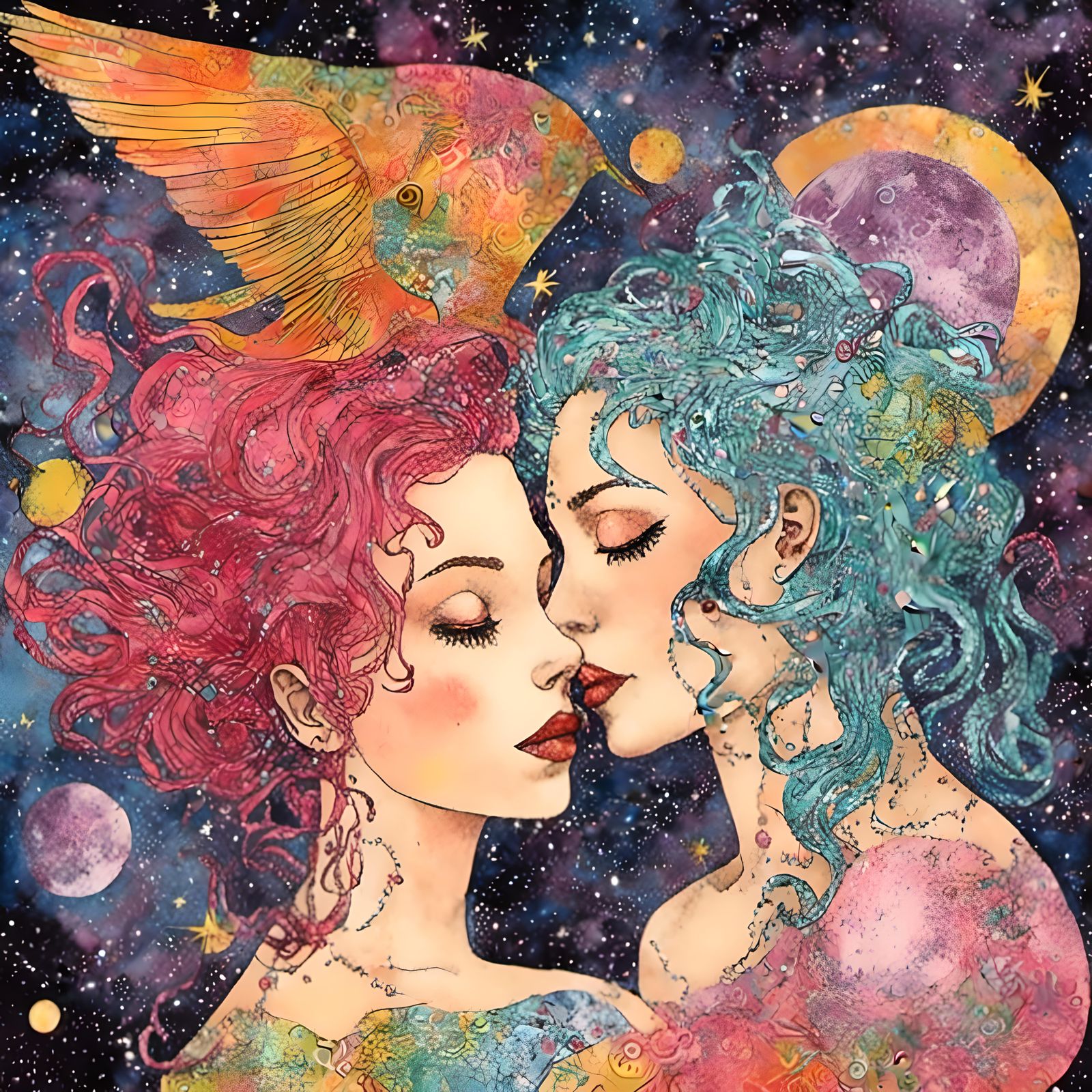 Neocubist Collage Portrait of Lesbian Couple