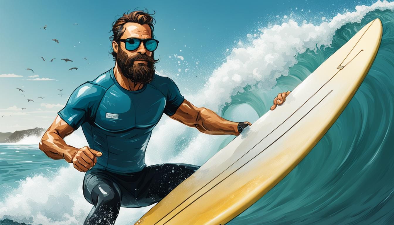 Surfing Man with Beard and Sunglasses