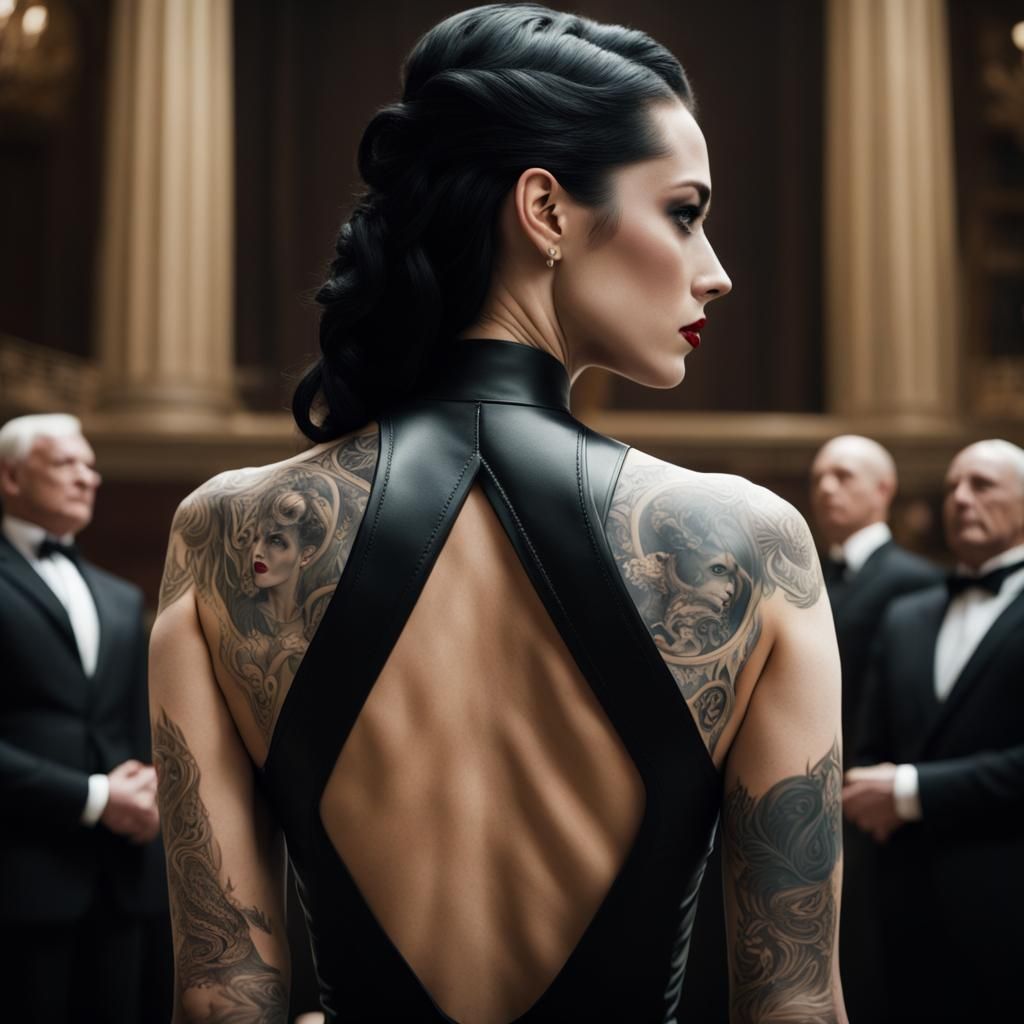 Tattooed Woman in Black Dress, DC Comics Style