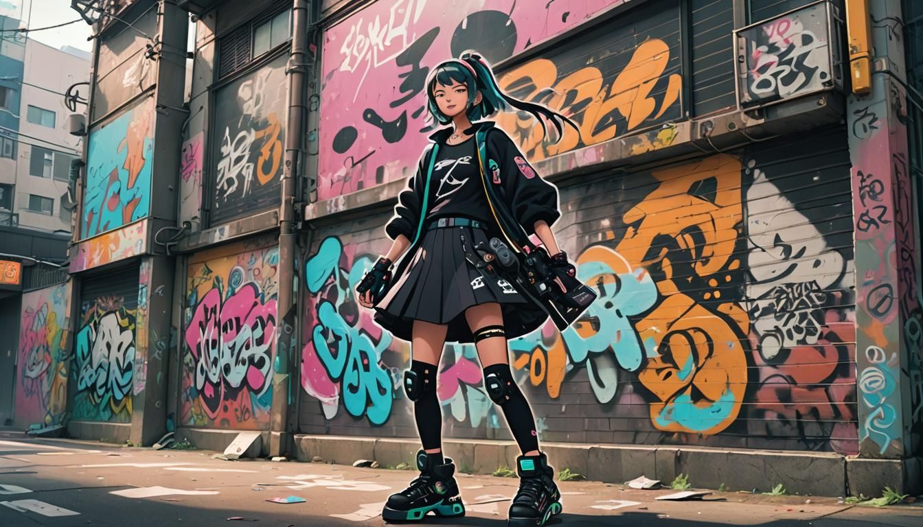 Teen Graffiti Artist in Jet Set Radio Future Style