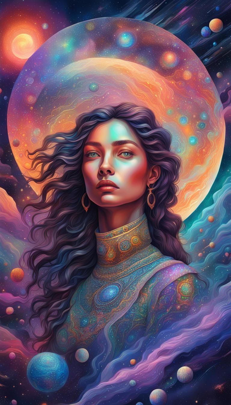 Astral Cosmic Woman: Holographic Mixed Media Art