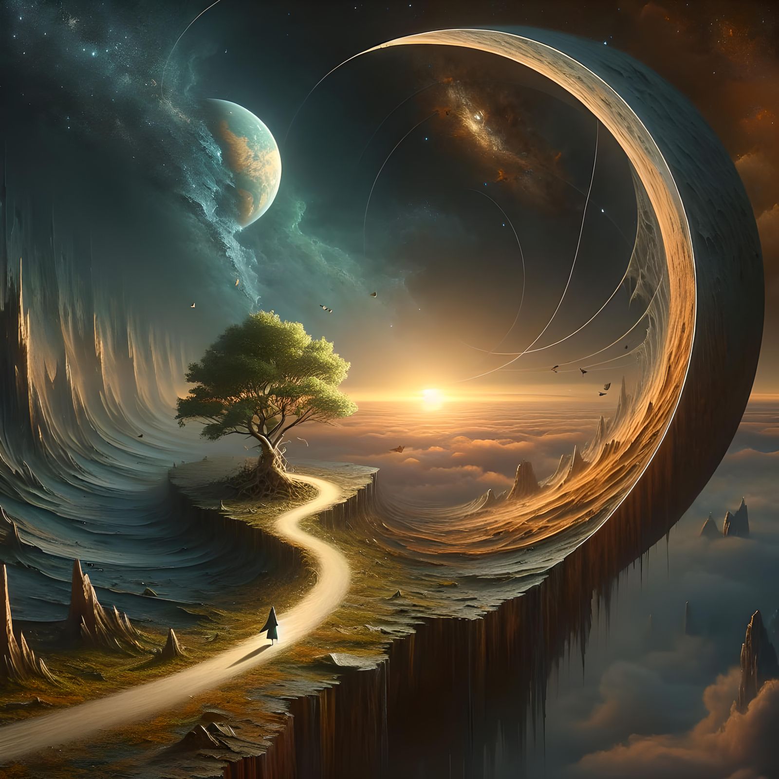Surreal Cosmos Creation with Winding Path