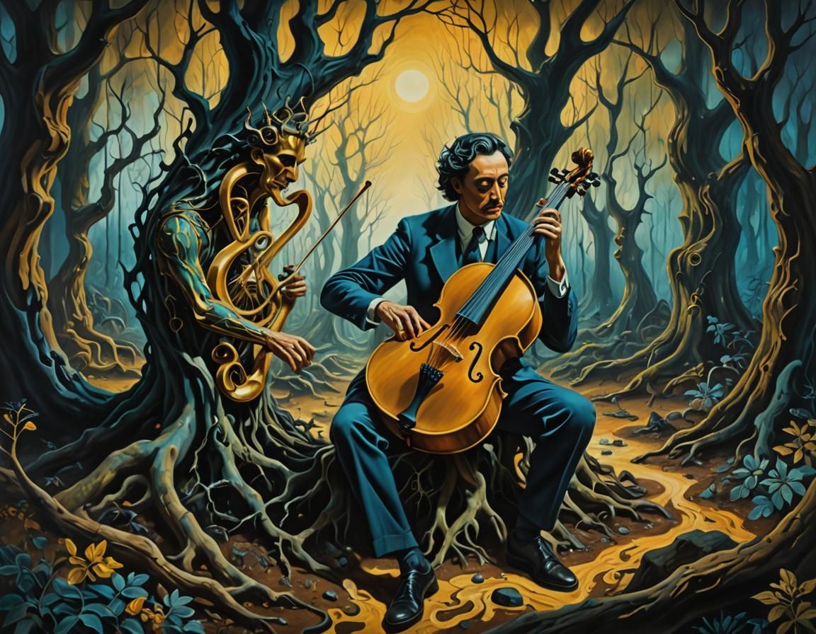 Orpheus in Eerie Forest: A Surreal Oil Painting