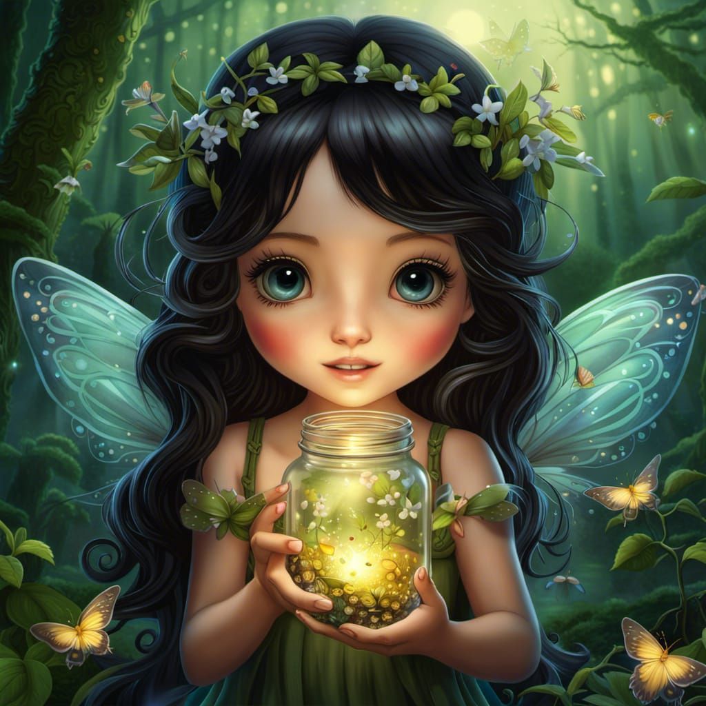 Firefly Fairy in Magical Forest: Detailed Digital Art