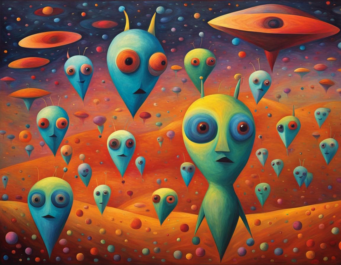 Alien landscape, strange trees, plants, and flowers, funny-looking aliens #3