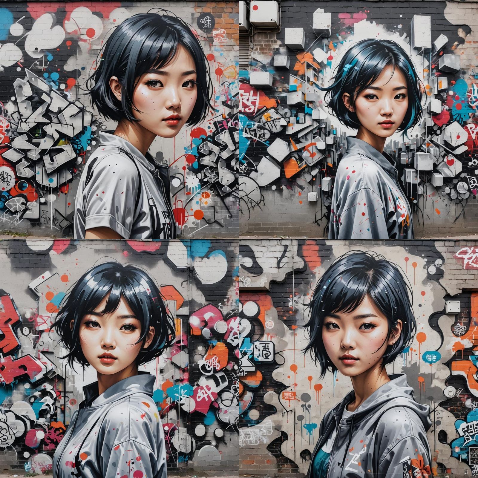 Korean Girl in 3D Graffiti Mural