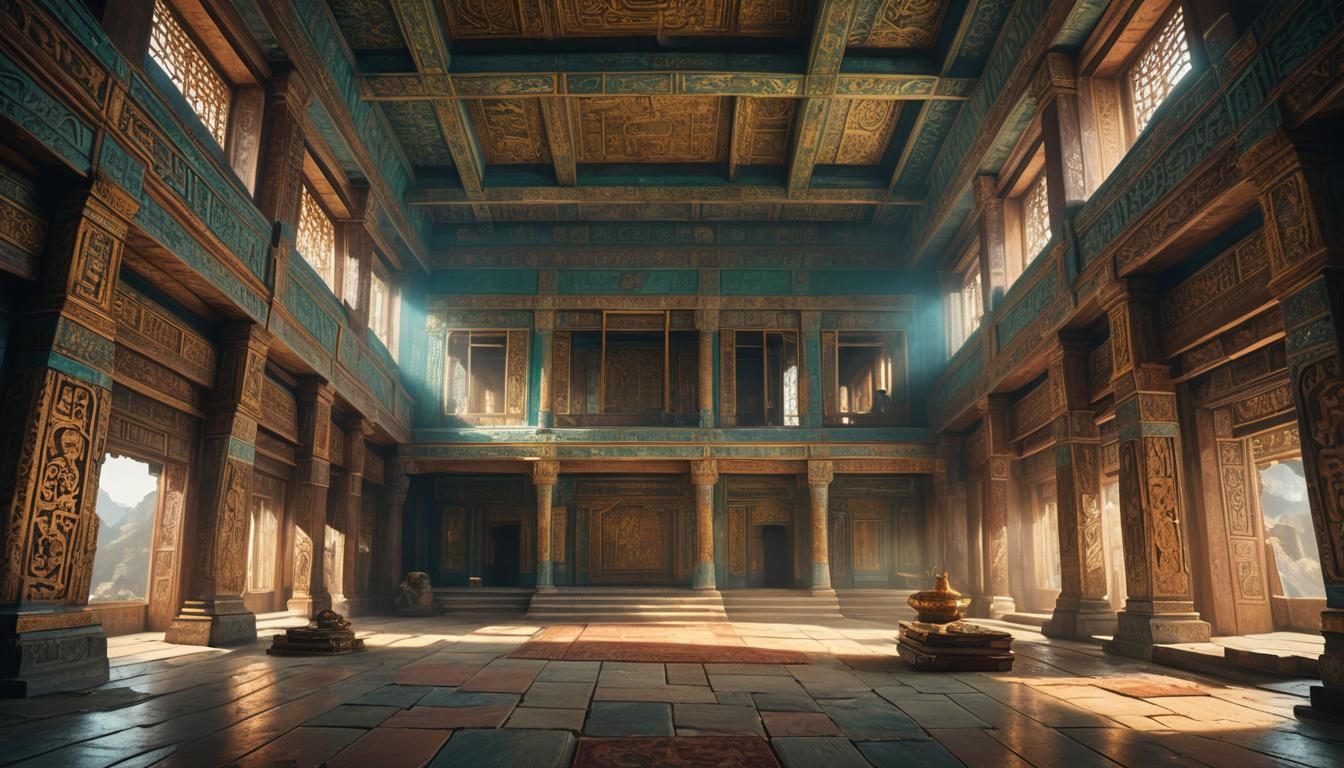 Ancient Bhutanese Palace Interior in Fantasy Style