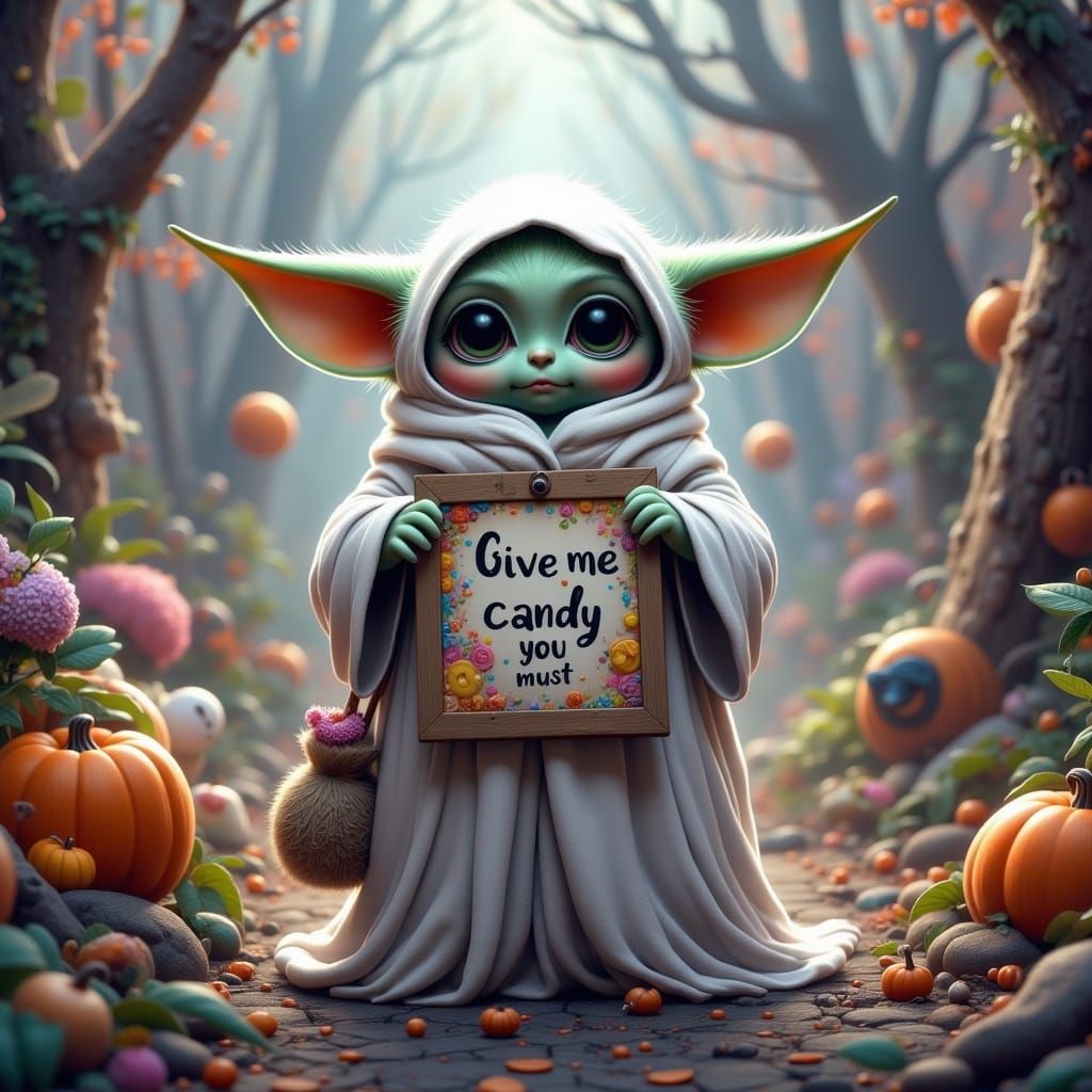 Baby Yoda in Ghost Costume for Halloween