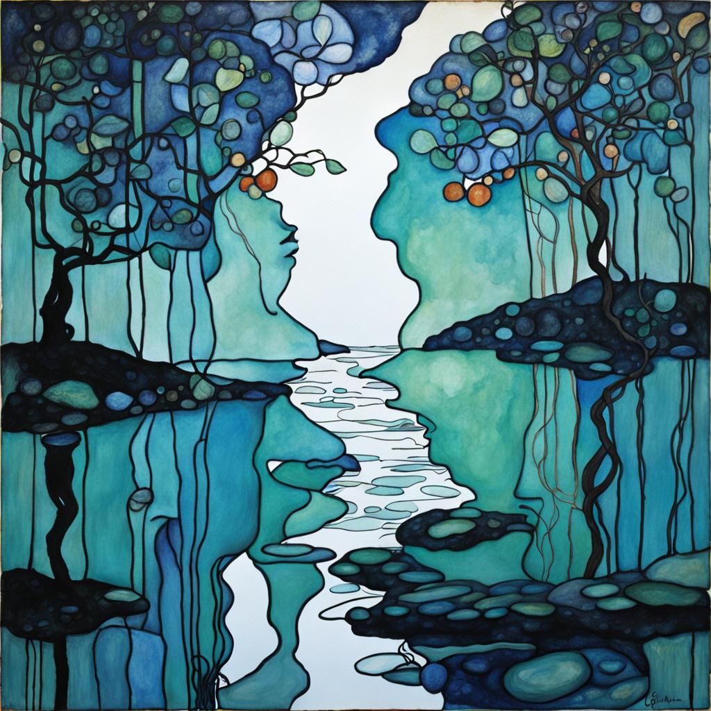 Elegant Organic Line Drawing in Art Nouveau Style