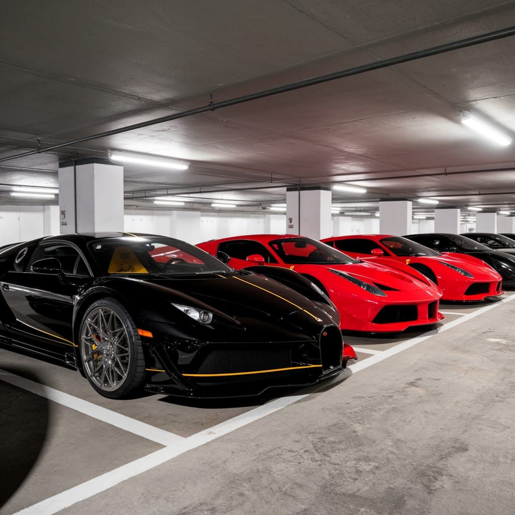 Luxury Supercars Parked in a Garage