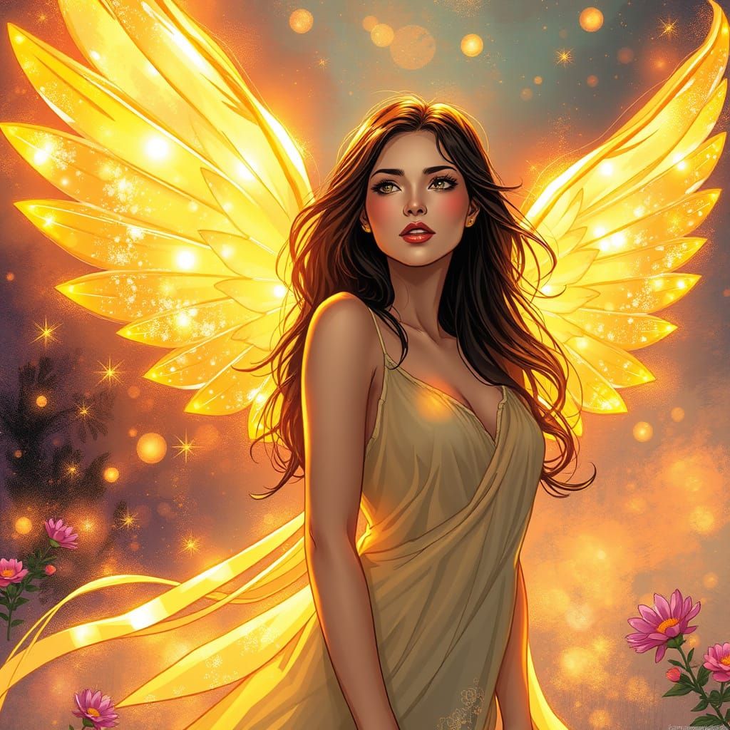 Ethereal Woman Unfurls Radiant Wings, Bringing Vibrant Life ...