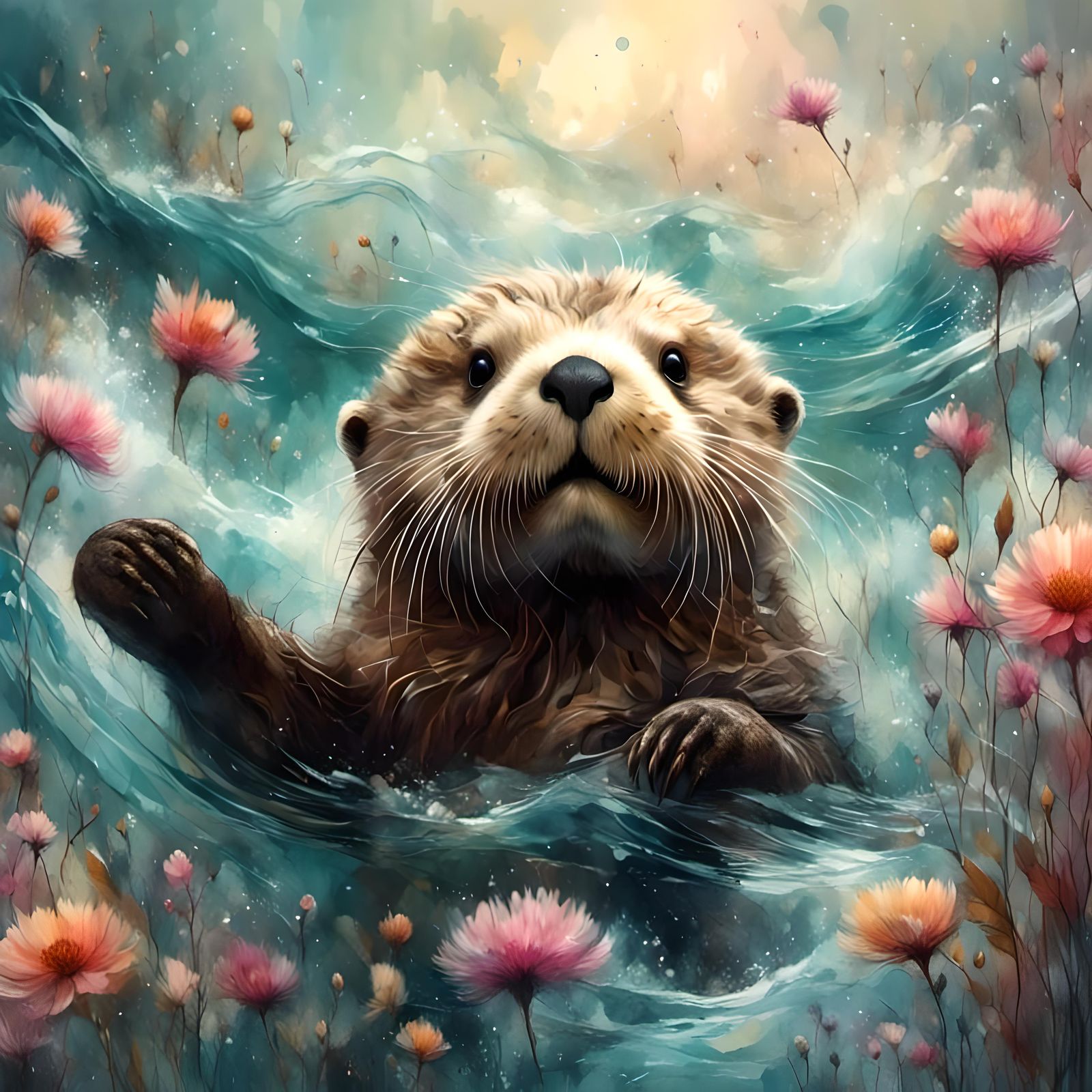 Otter in rough waters