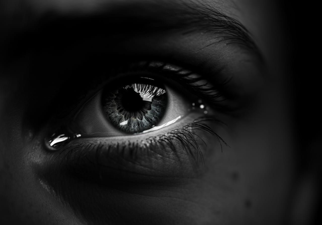 Crying Portrait in Fornasetti-Inspired Noir Style