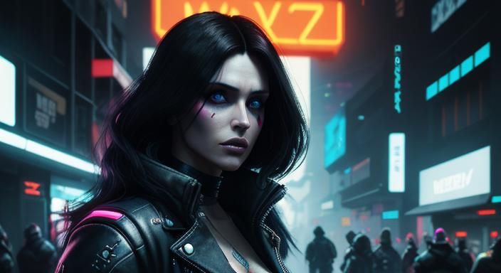Cyberpunk Woman with Innocent Face in Neon