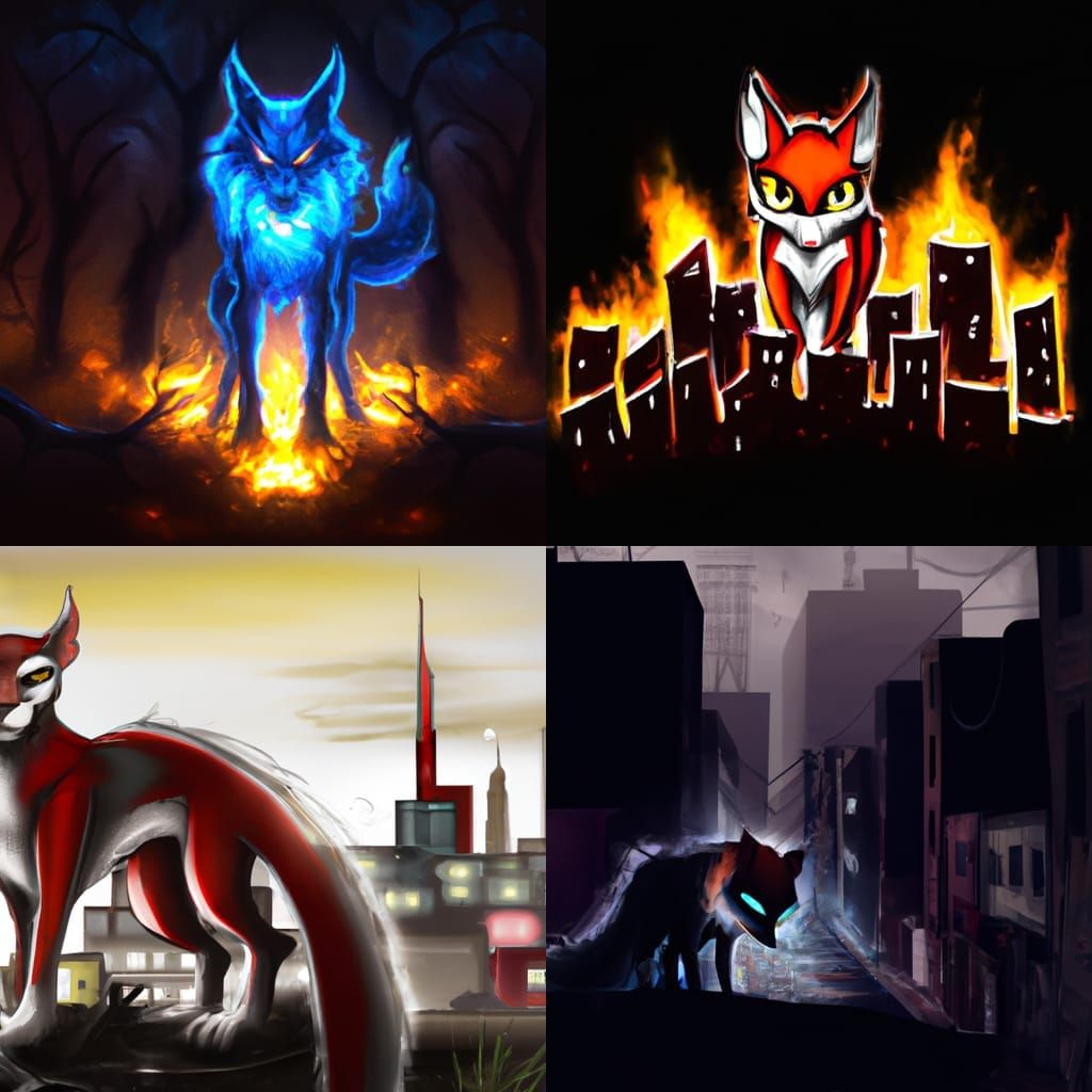 Eerie Demon Fox in Ruined City Digital Painting