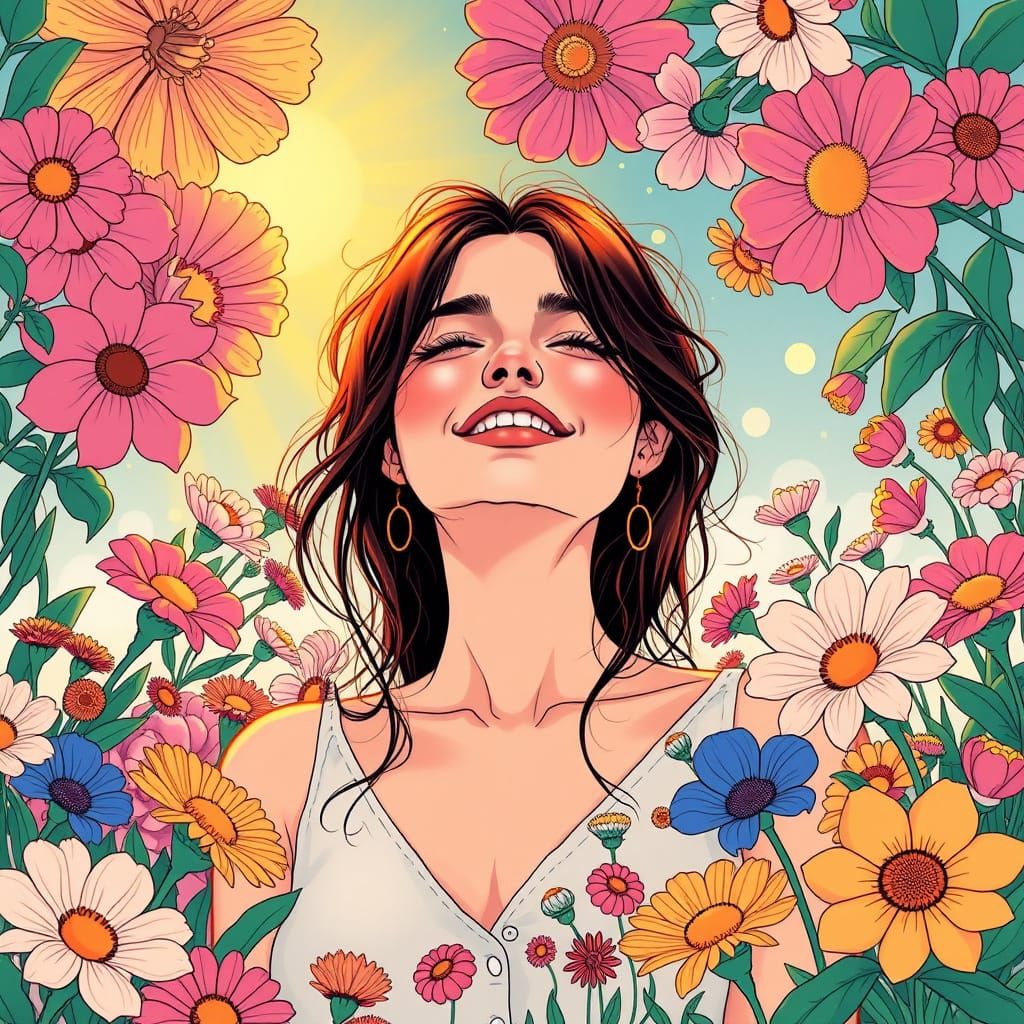 Vibrant Floral Goddess in Whimsical Style