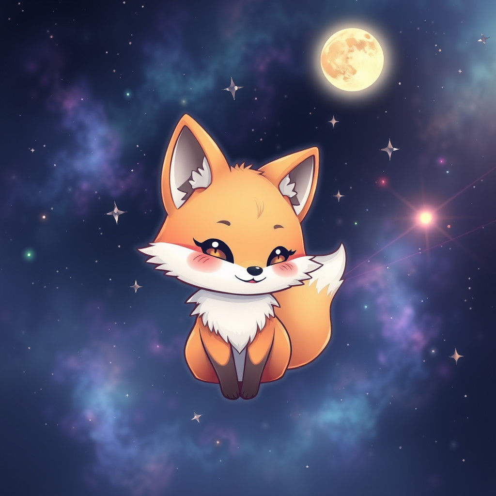 Chibi Moon Fox in Holographic Cosmic Style