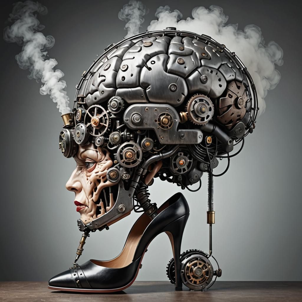 Steam-Powered Brain in High Heels: Photorealistic Image