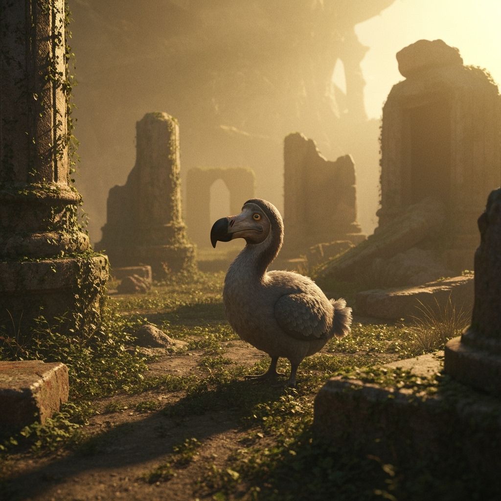 Dodo Bird in Overgrown Futuristic City Ruins