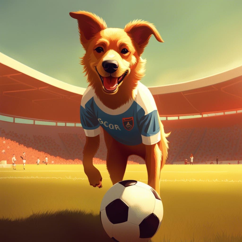 Dog Soccer Player in Vintage Photographic Style
