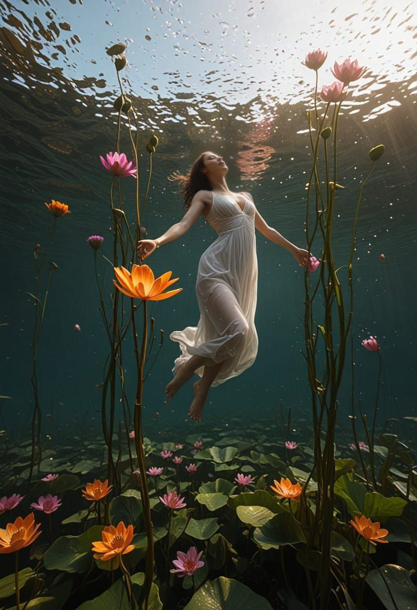 Ethereal Lotus Blossoms Emerge from Mystical Blue Waters