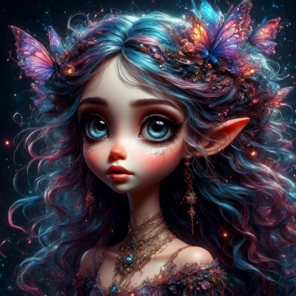 Adorable Pixie in Avant-Garde Gown Digital Portrait