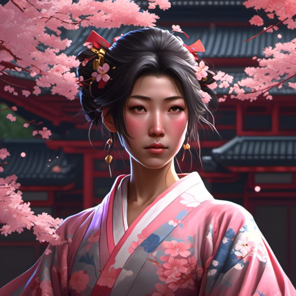 日本髪ー様、浴衣,  pink yukata