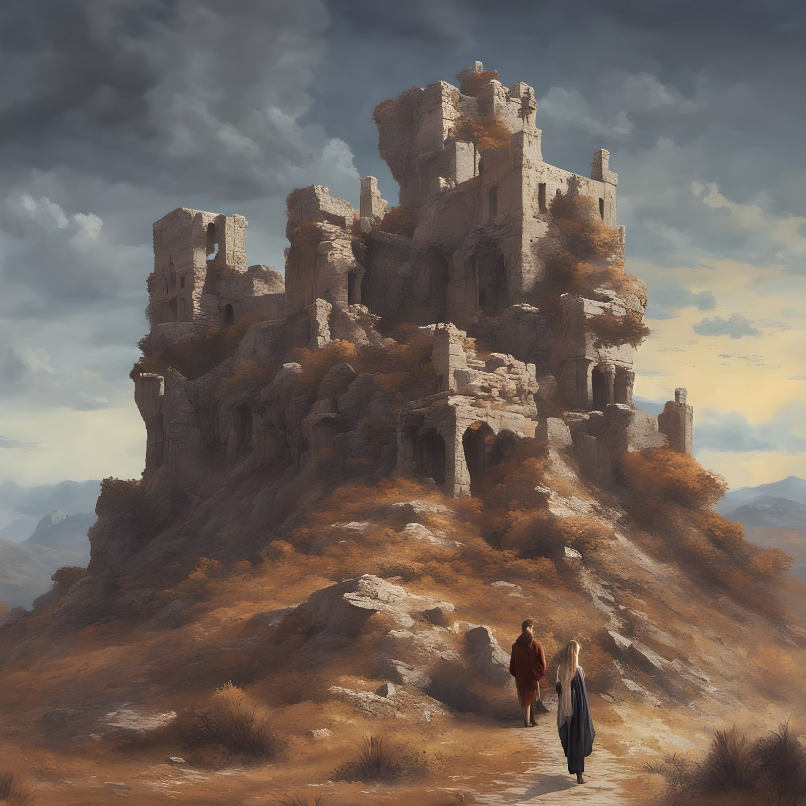 Undead Prince and Dog in Surreal Ruined City