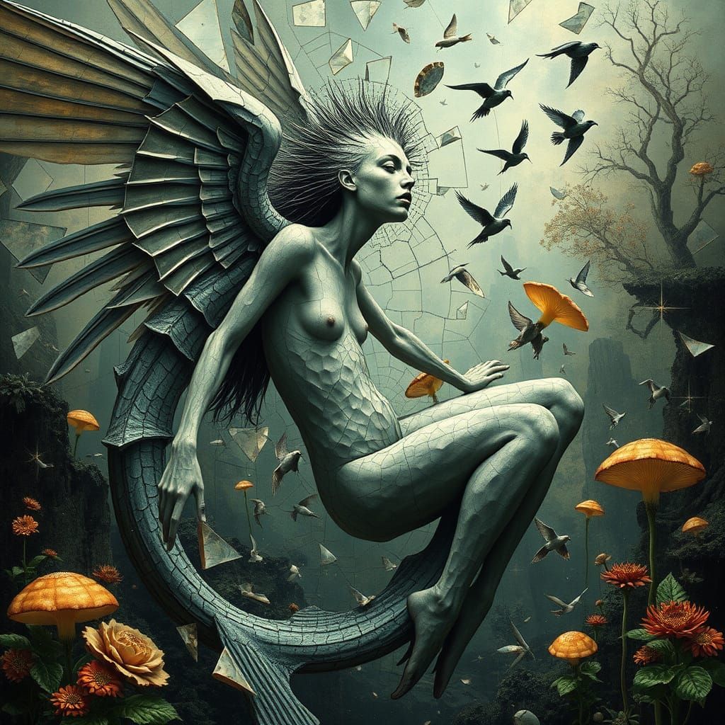 Angel of Memories Amidst Shattered Mirrors and Cosmic Realms