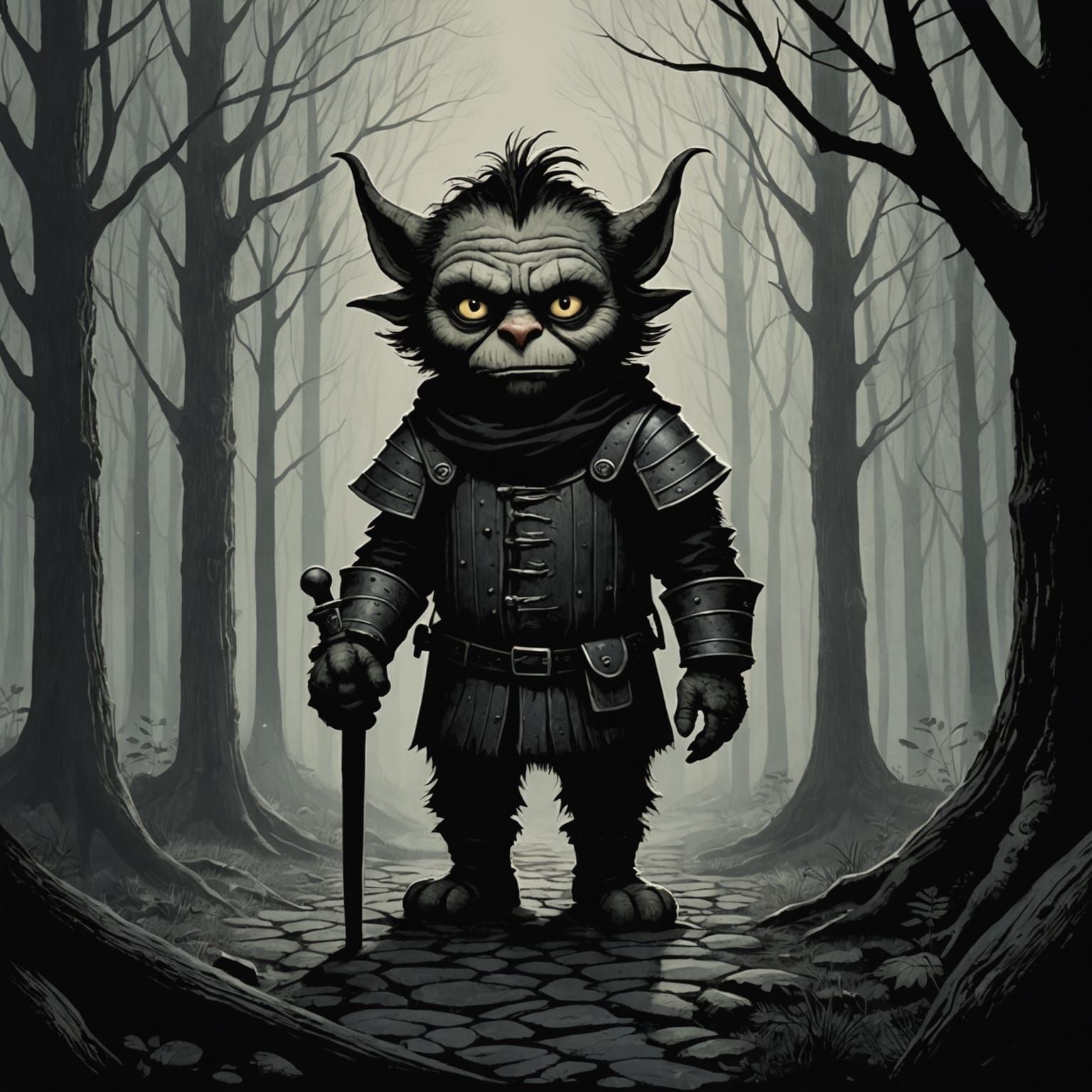 Grimdark Scene in Maurice Sendak Style