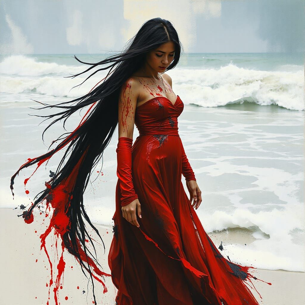 Vibrant Female Figure in Multi-Color Paint, Ocean Breeze