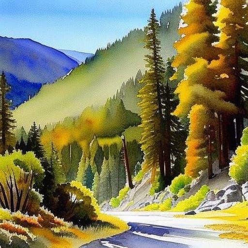 Watercolor Landscape of Dunsmuir, California