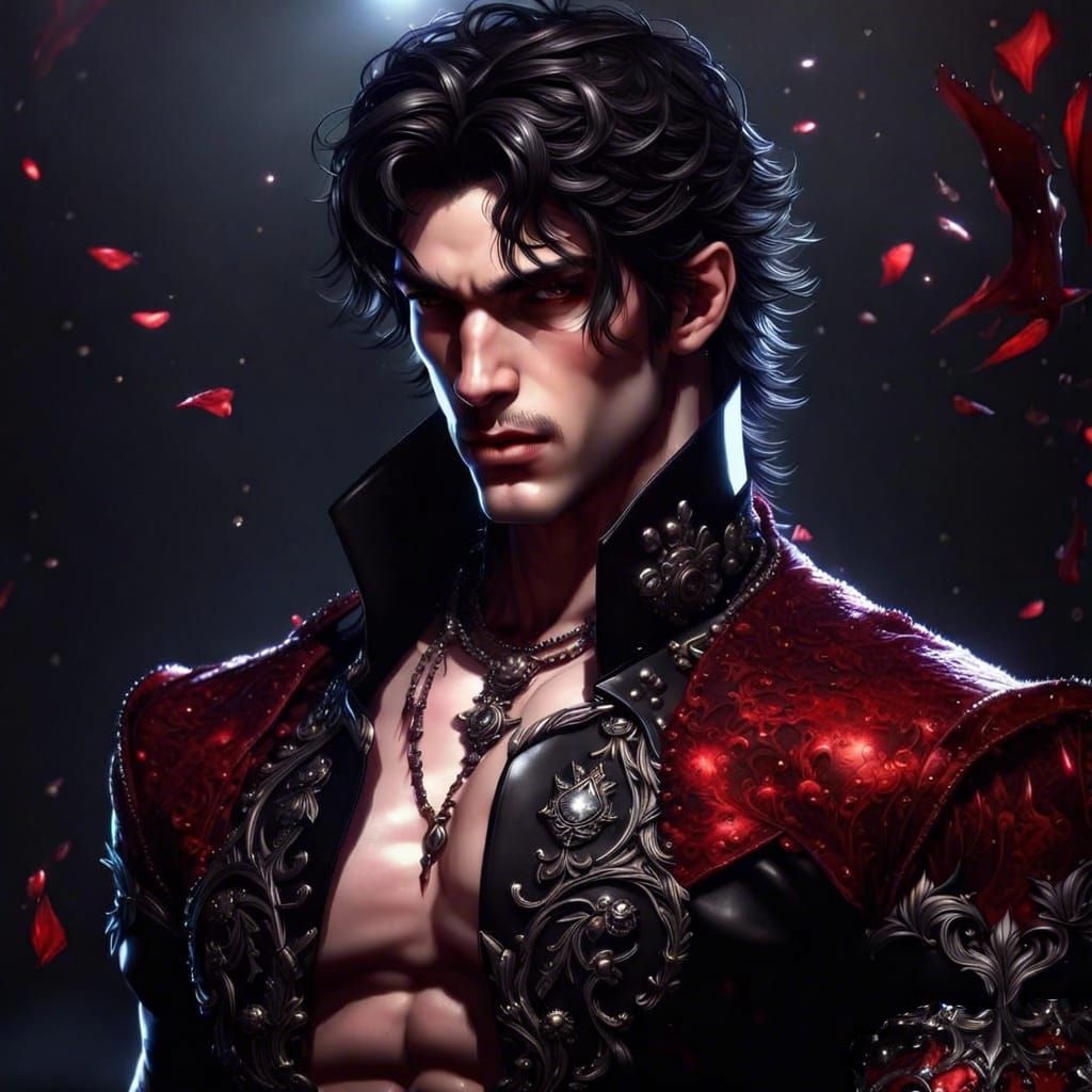 Gothic Prince with Black Petals in Splash Art