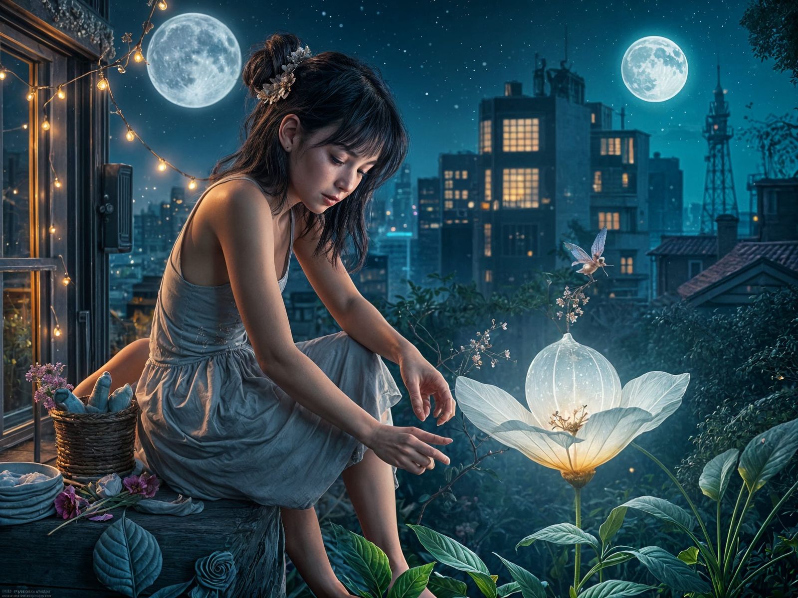 Enchanted Rooftop Oasis in Moonlit Splendor