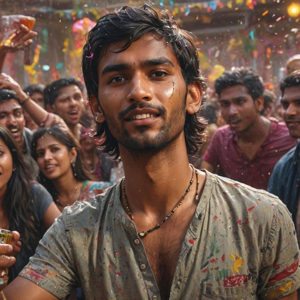 Uncomfortable Man at Party in Splash Art Style