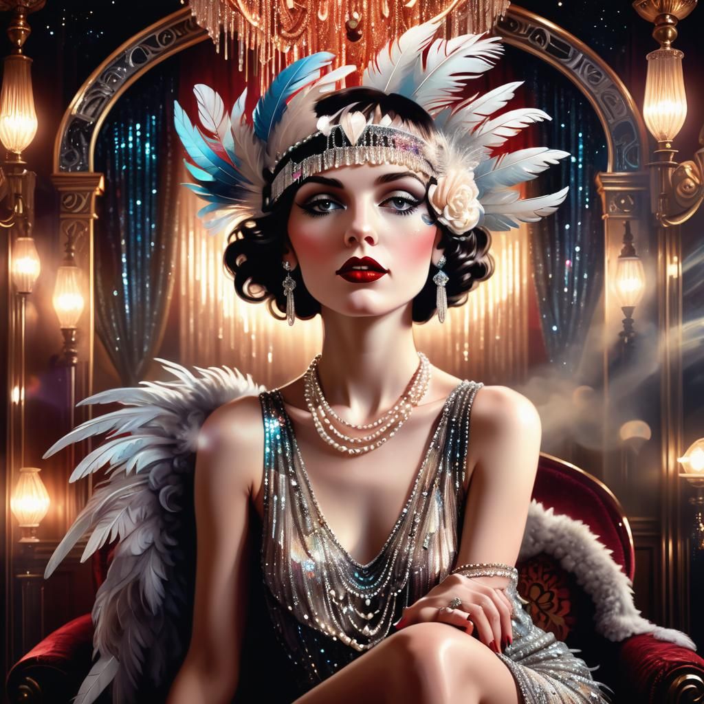 Astral Portrait of 1920s Woman in Holographic Art