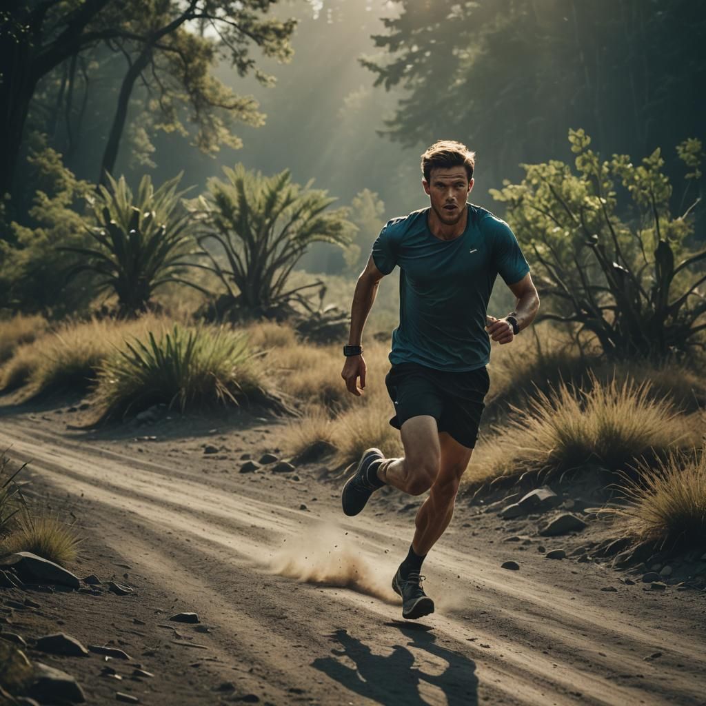 Cinematic Runner in Motion: Film Still