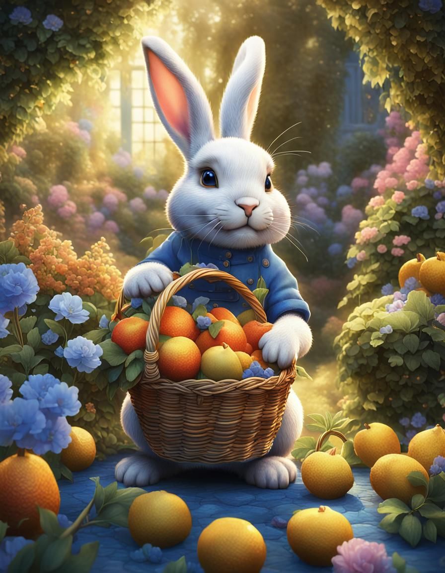 Rabbit in Garden: Betsey Clark Style Illustration