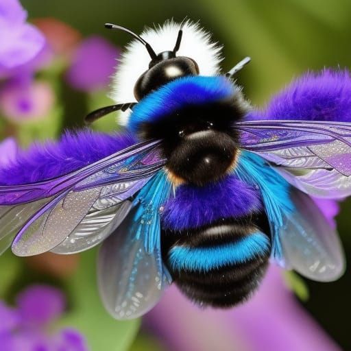 Celestial Carpenter Bee with Blue Wings in Dreamlike Style