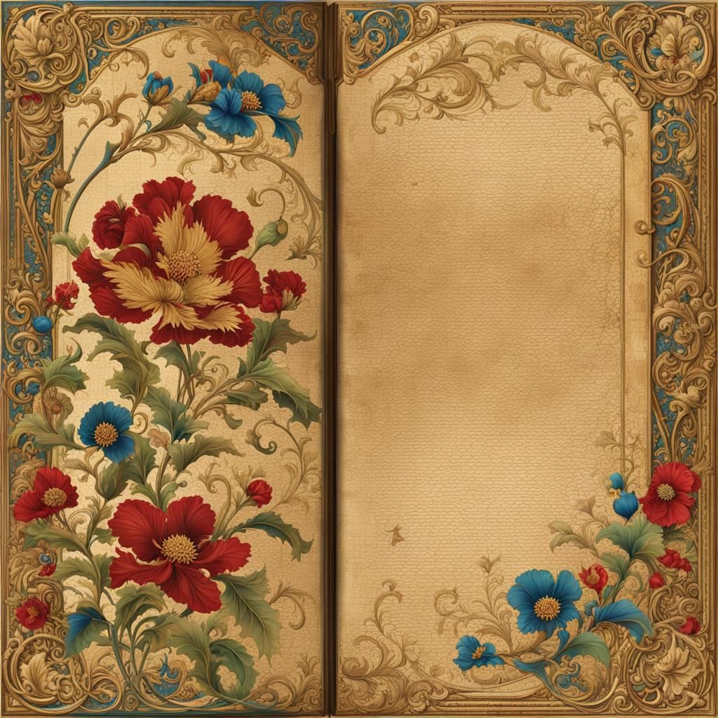 Illuminated Medieval Parchment with Floral Border