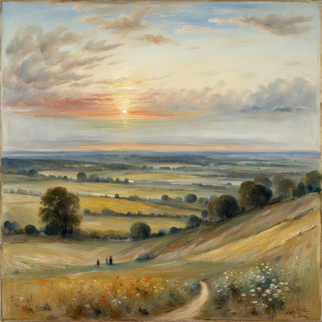 Summer's End Landscape in Watercolor and Abstract Style