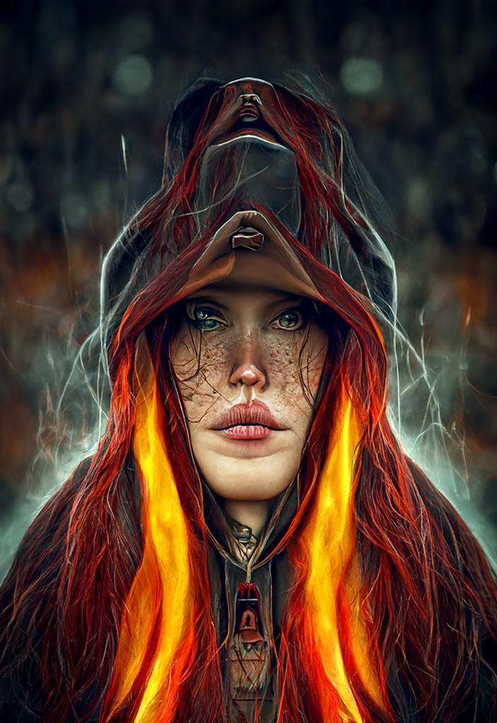 Apocalyptic Woman with Fire Hair Digital Illustration